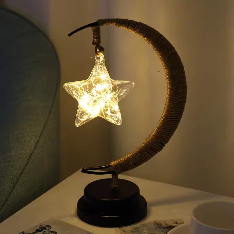 Nordic Style LED Indoor Decorative Lamp Creative Star Moon Iron Art Small Night Light Ball Shape LED Table Lamp for Christmas